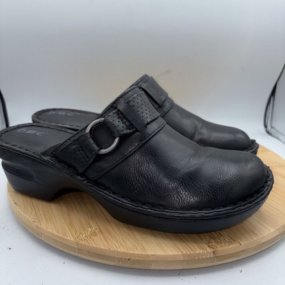 BOC Born Womens 9M Black Clogs Comfort Mule Silver Circle Cross Strap Comfort